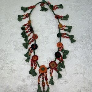 Vintage Multicolor Bakelite,‎ Bead and Button Necklace